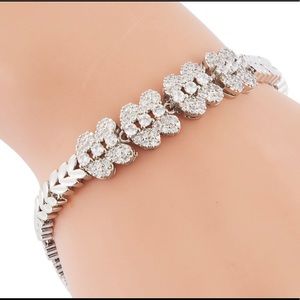 Cubic Zirconia Floral Leaf Silver Bracelet